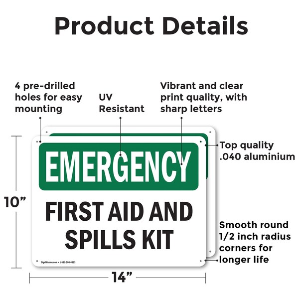 First Aid And Spills Kit, 14 In W X Rectangle, Aluminum